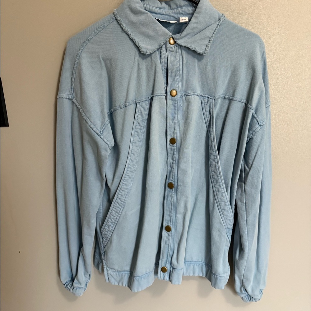 Sky Blue Denim Jacket with Gold Accents